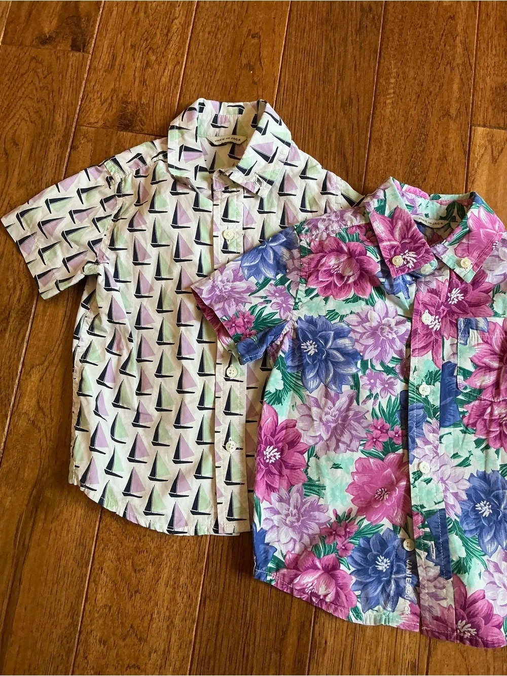 BUNDLE of 2-Janie and Jack Tropical Sailboat Hawaiian Shirt Button Downs, 2T